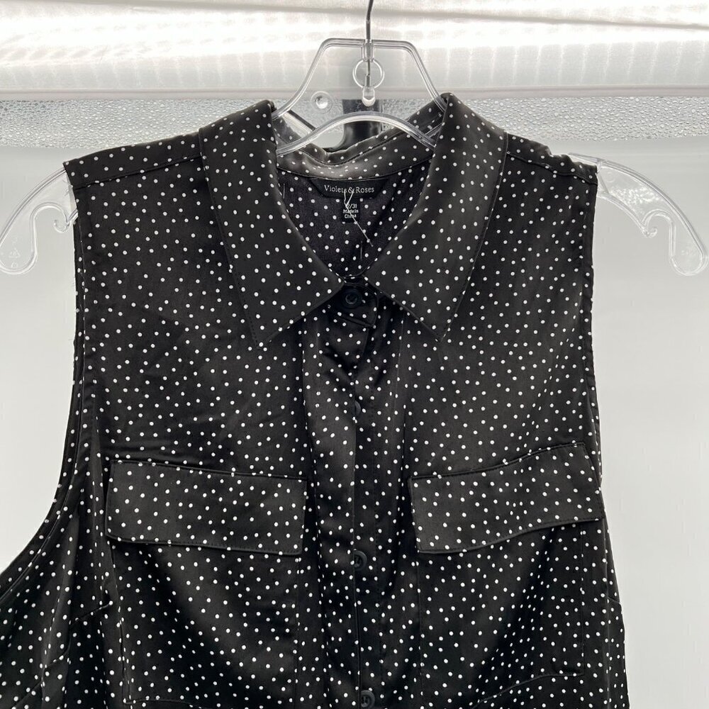 Violets & Roses Sleeveless Button Down Black/White Polka Dot Shift Dress 12 New - Picture 2 of 10